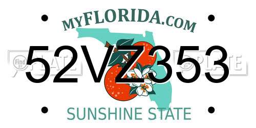 52VZ353 Florida License Plate