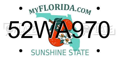 52WA970 Florida License Plate