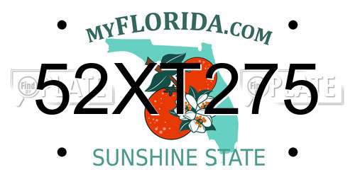 52XT275 Florida License Plate