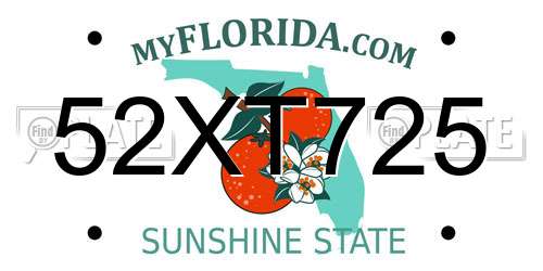 52XT725 Florida License Plate