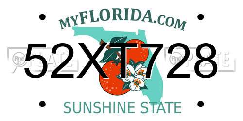52XT728 Florida License Plate