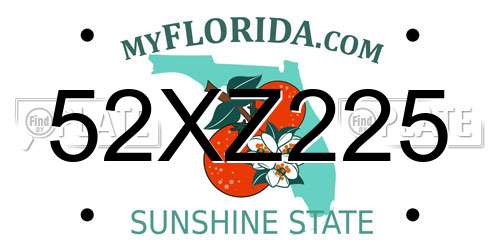 52XZ225 Florida License Plate