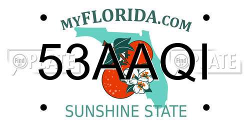 53AAQI Florida License Plate