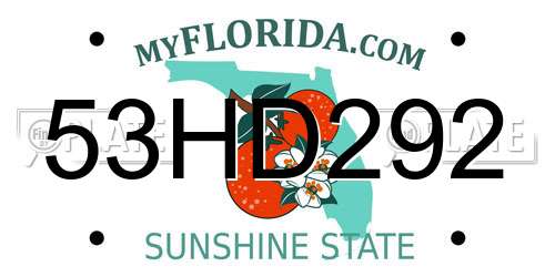 53HD292 Florida License Plate