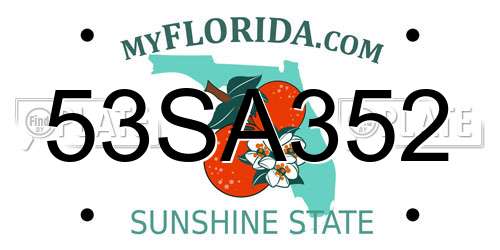 53SA352 Florida License Plate