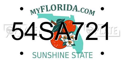 54SA721 Florida License Plate