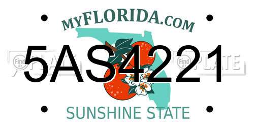 5AS4221 Florida License Plate