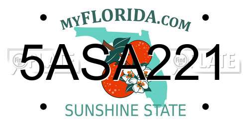5ASA221 Florida License Plate