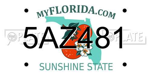 5AZ481 Florida License Plate