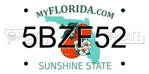 5BZF52 Florida License Plate