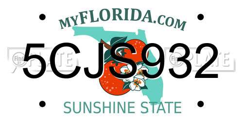 5CJS932 Florida License Plate