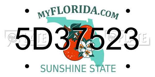 5D37523 Florida License Plate