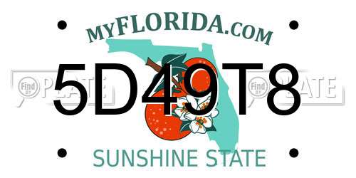 5D49T8 Florida License Plate