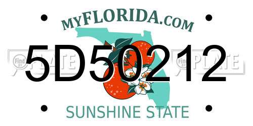 5D50212 Florida License Plate