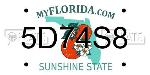 5D74S8 Florida License Plate
