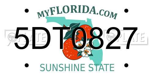 5DT0827 Florida License Plate