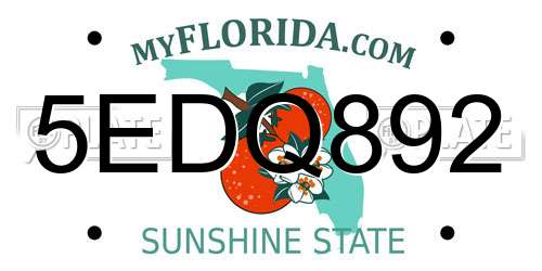 5EDQ892 Florida License Plate