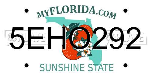 5EHO292 Florida License Plate