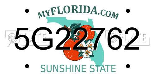 5G22762 Florida License Plate
