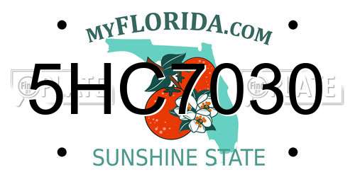 5HC7030 Florida License Plate
