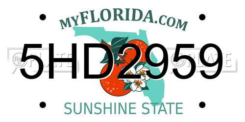 5HD2959 Florida License Plate