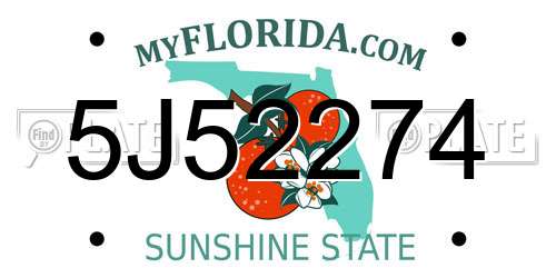 5J52274 Florida License Plate