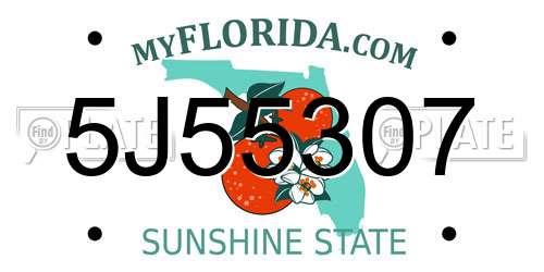 5J55307 Florida License Plate