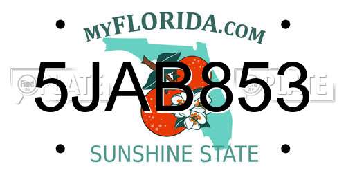 5JAB853 Florida License Plate