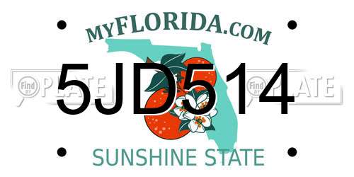 5JD514 Florida License Plate