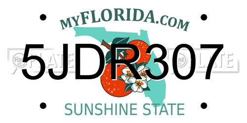5JDR307 Florida License Plate