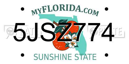 5JSZ774 Florida License Plate