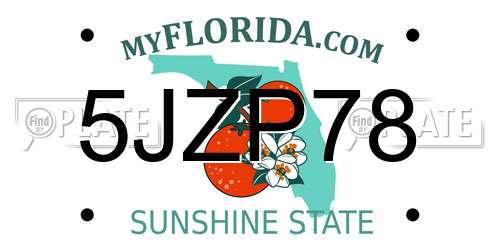 5JZP78 Florida License Plate