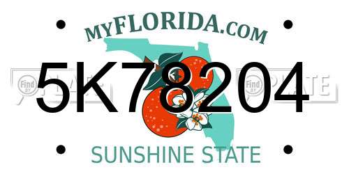 5K78204 Florida License Plate
