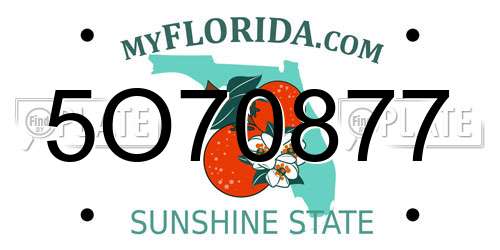 5O70877 Florida License Plate