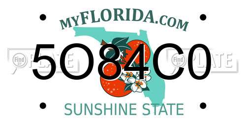 5O84C0 Florida License Plate
