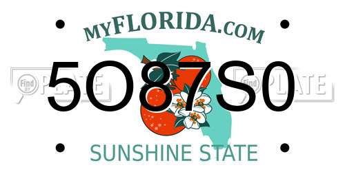 5O87S0 Florida License Plate