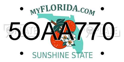 5OAA770 Florida License Plate