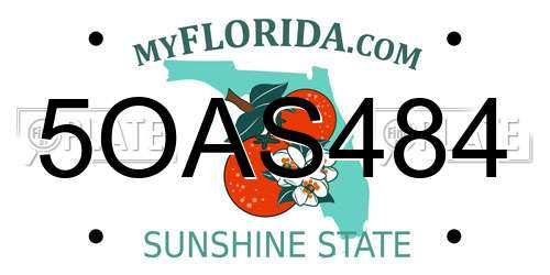 5OAS484 Florida License Plate