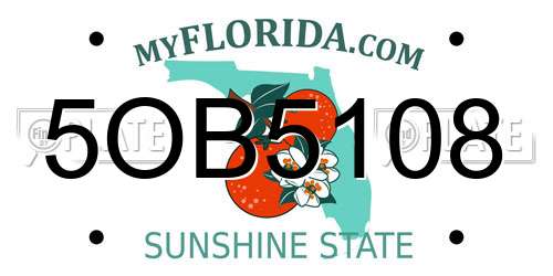 5OB5108 Florida License Plate