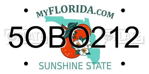 5OBO212 Florida License Plate
