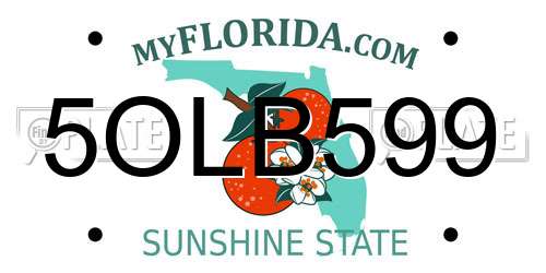 5OLB599 Florida License Plate