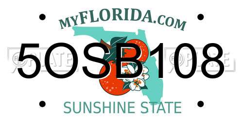 5OSB108 Florida License Plate