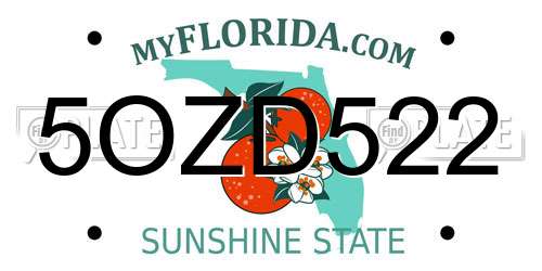 5OZD522 Florida License Plate