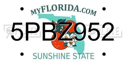 5PBZ952 Florida License Plate