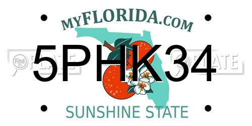 5PHK34 Florida License Plate