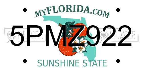 5PMZ922 Florida License Plate