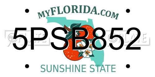 5PSB852 Florida License Plate