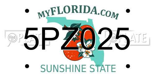 5PZ025 Florida License Plate