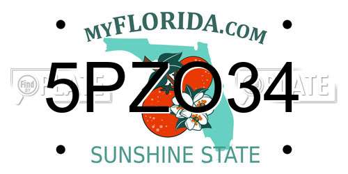 5PZO34 Florida License Plate