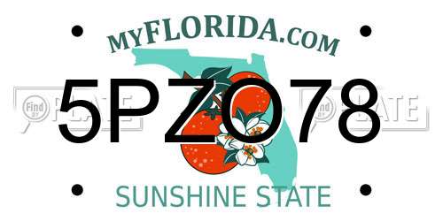 5PZO78 Florida License Plate